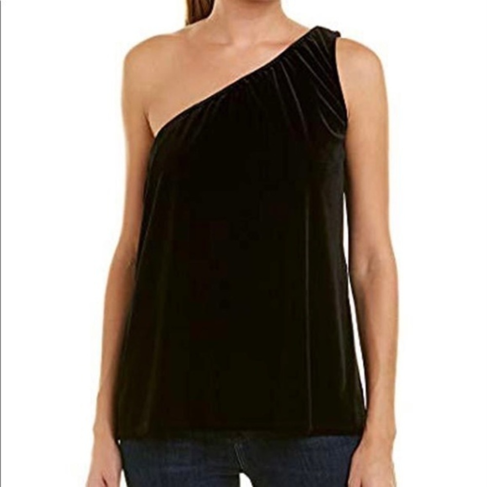 French Connection Aurore Velvet One Shoulder Top – Black, Size Small